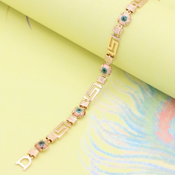 "Greek Key Evil Eye Rose Gold Bracelet, XPNL0825 - Picture 2 of 12